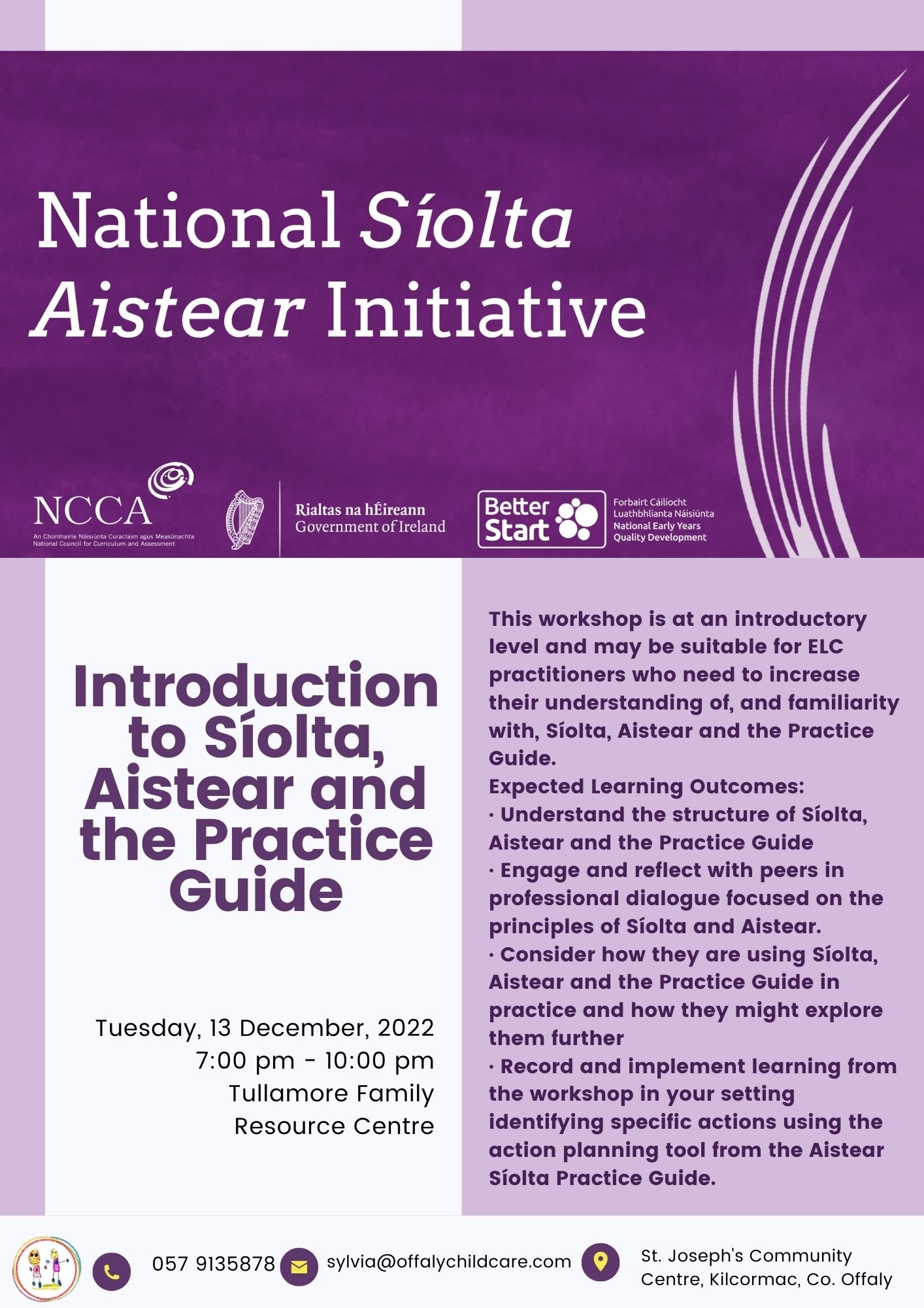 Siolta Aistear poster Workshop 1 13th december 2022