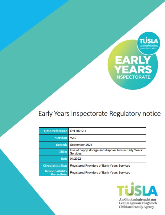 07 10 2025 Tusla Regualatory Notice Use of nappy disposal bins in Early Years Services